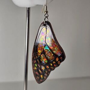 Handmade Orange Glittery Butterfly Dangly Earrings [Witchy Halloween Vibes]